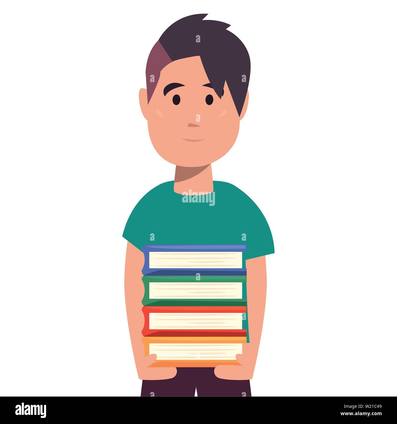 schoolboy with books stacked back to school flat design vector ...