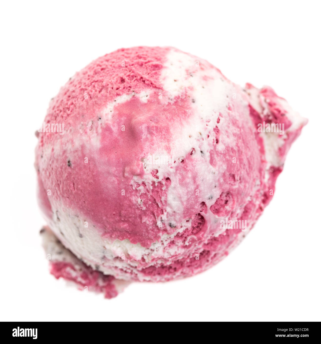 A mixed scoop of vanilla and cherry ice cream isolated on white background Stock Photo