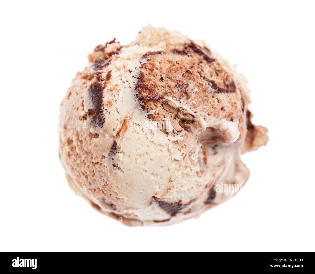 A scoop of tiramisu ice cream form bird's eye view isolated on white background Stock Photo