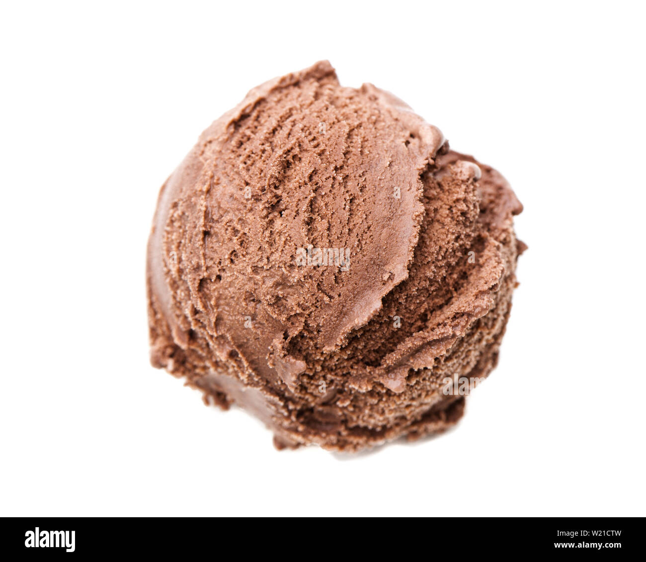 A scoop of chocolate ice cream from bird's eye view isolated on white background Stock Photo