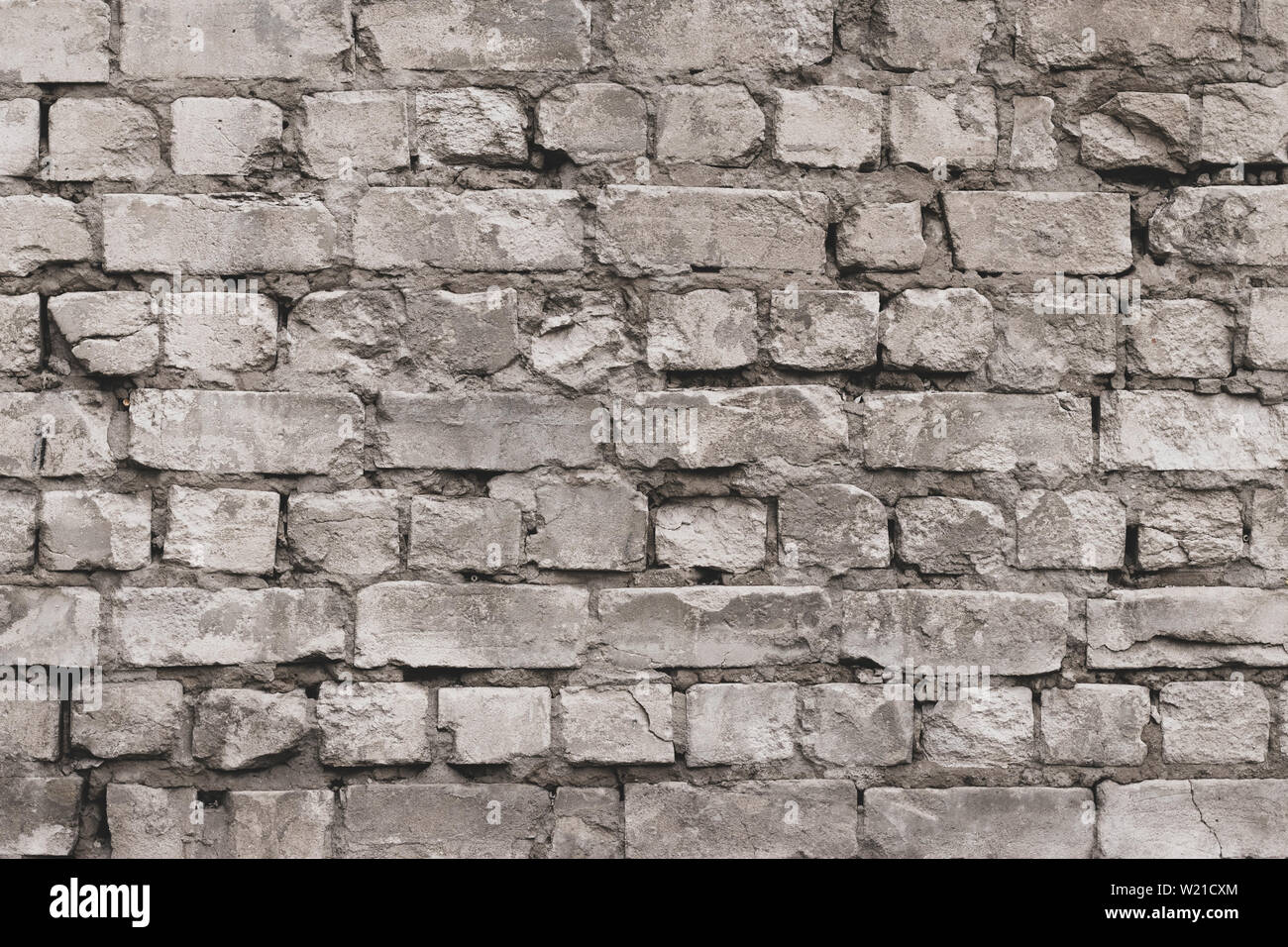 Vintage grey brick wall texture. White old cement wall background ...