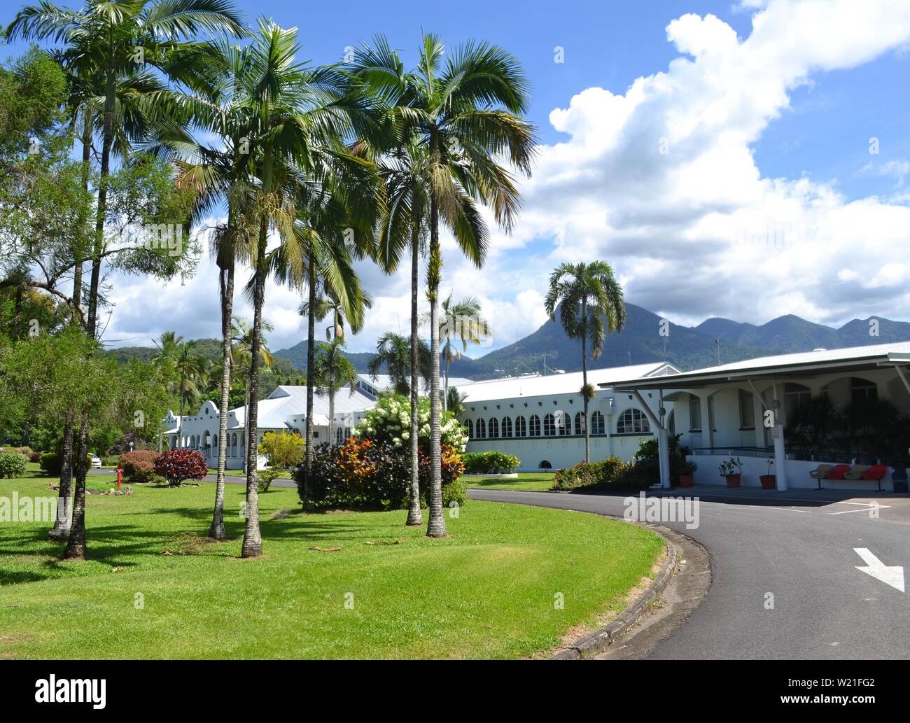 Regional hospital in the tropical Queensland outback town of Mossman in distinctive art deco architectural style Stock Photo