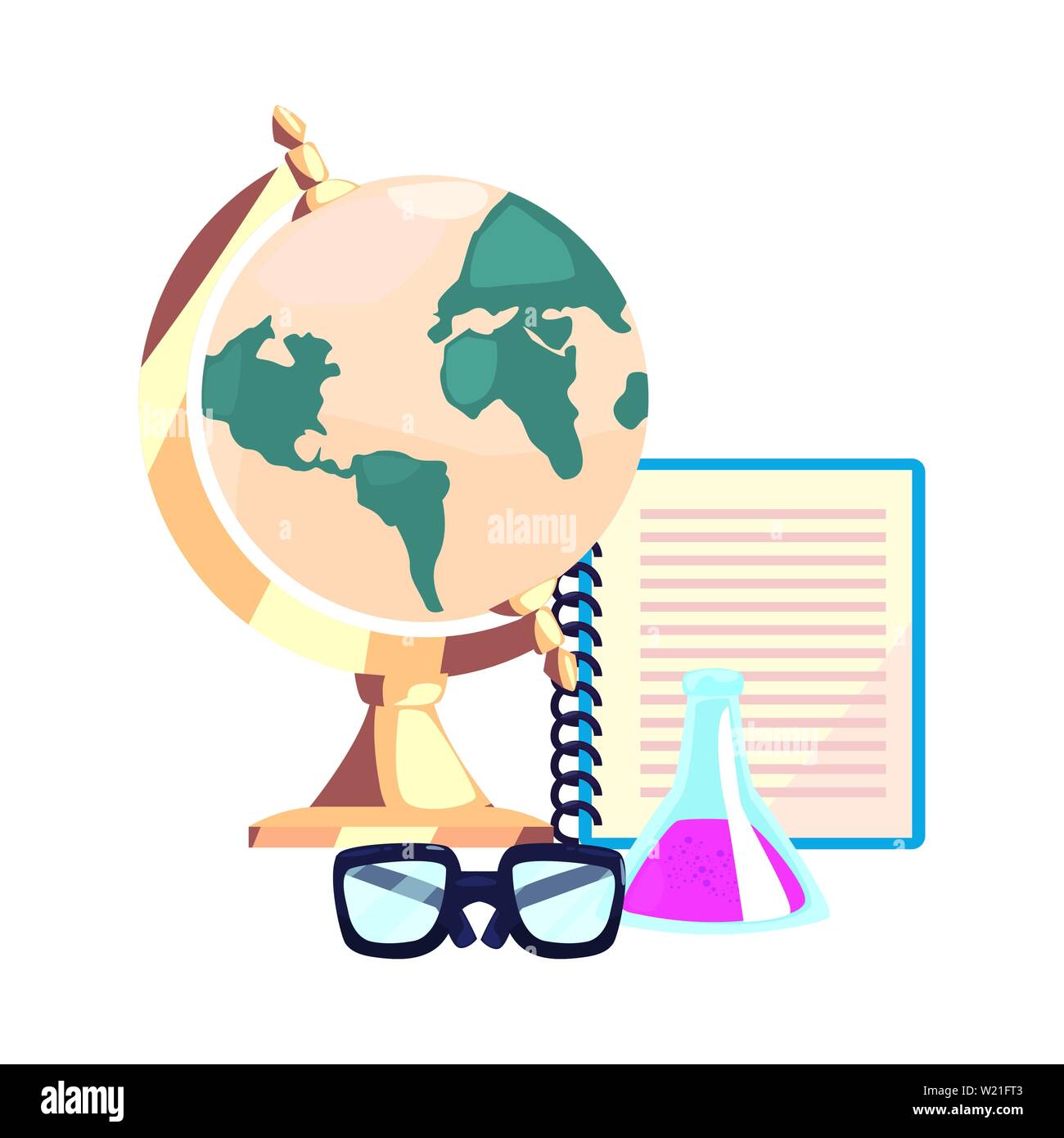 globe notebook flask and glasses back to school flat design vector ...