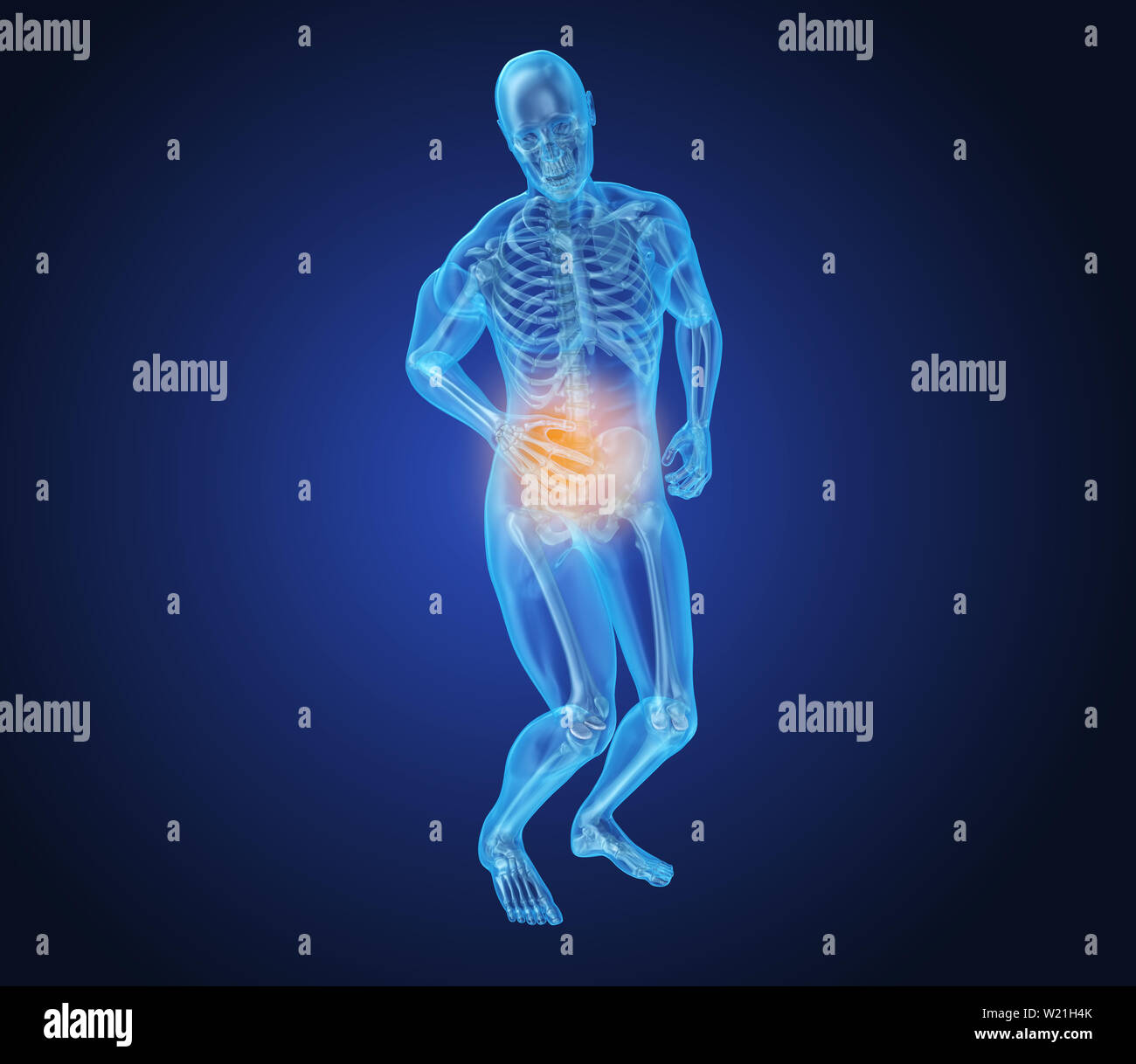 Man feeling pain in liver, 3D illustration Stock Photo