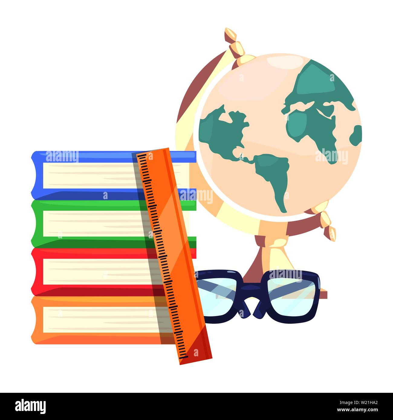globe books ruler glasses back to school flat design vector ...