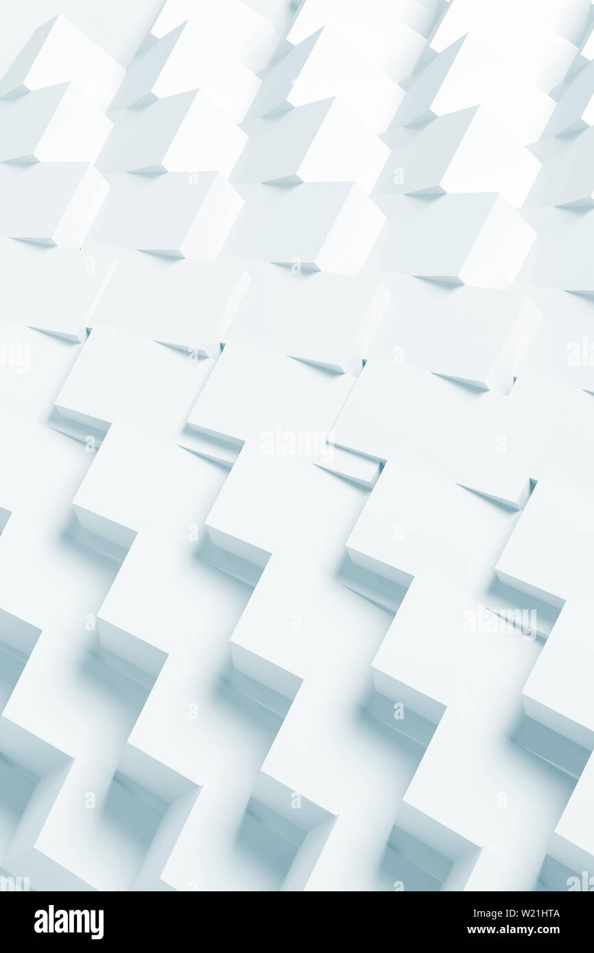 Abstract white geometric pattern, parametric cubes structure, light ...