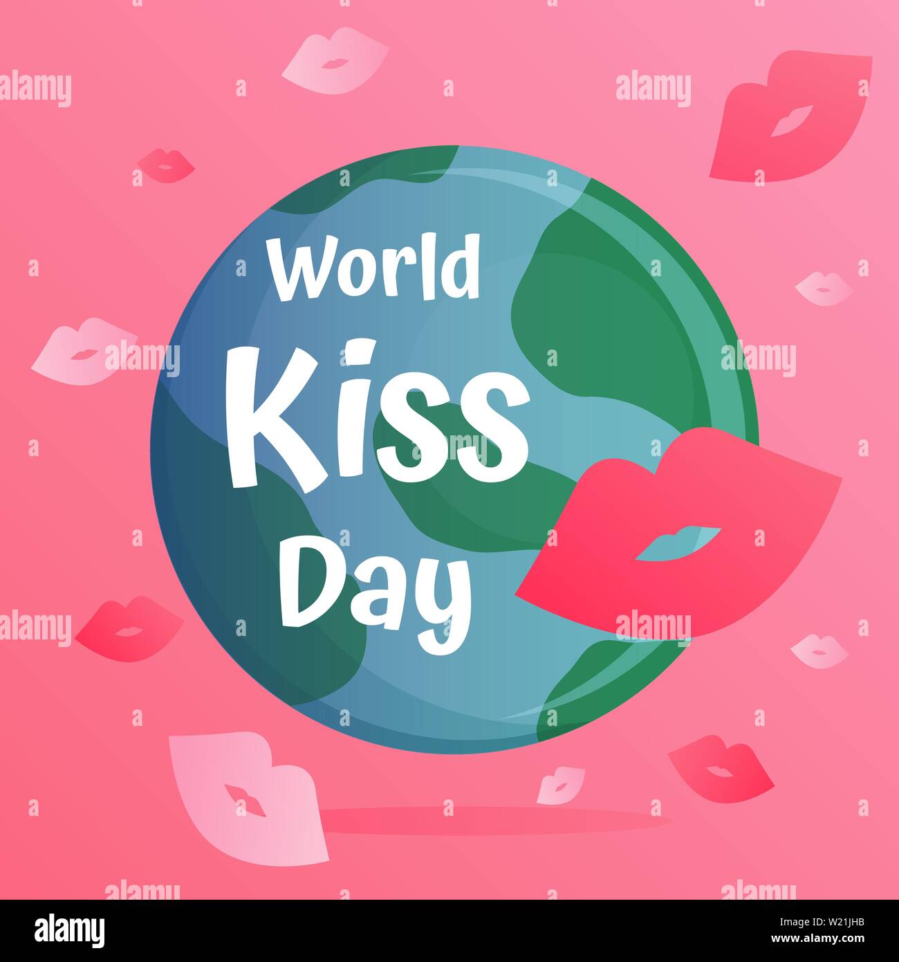 World kiss day vector with kiss icons on pink background Stock Vector