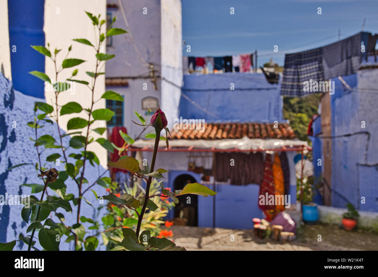 Beautiful view of the square in the blue city of Chefchaouen. Location: Chefchaouen, Morocco, Africa. Artistic picture. Beauty world Stock Photo