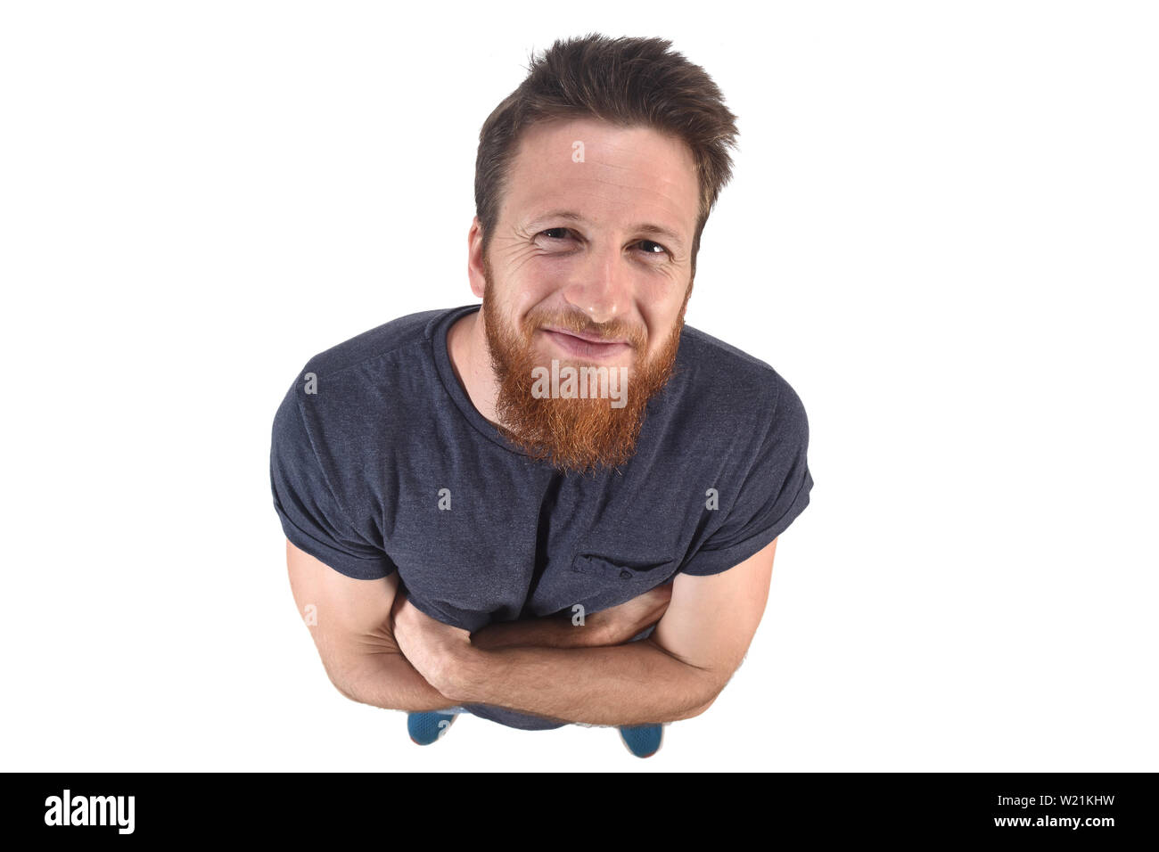 top view portrait of a man arms crossed on white Stock Photo - Alamy
