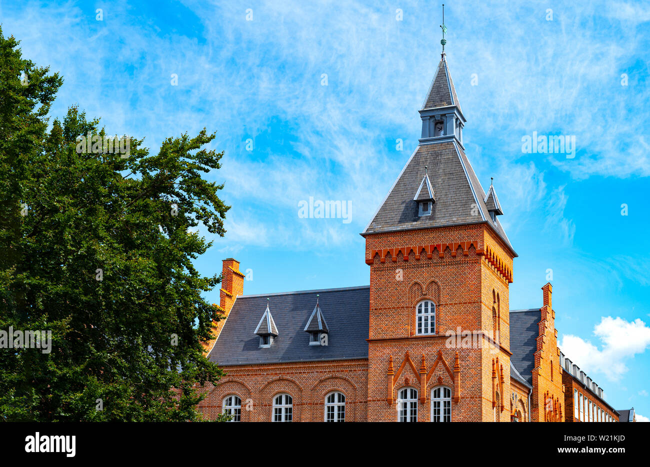 Denmark, Jutland peninsula, Esbjerg, Torvet square,  the tower of the old Town Hall Stock Photo