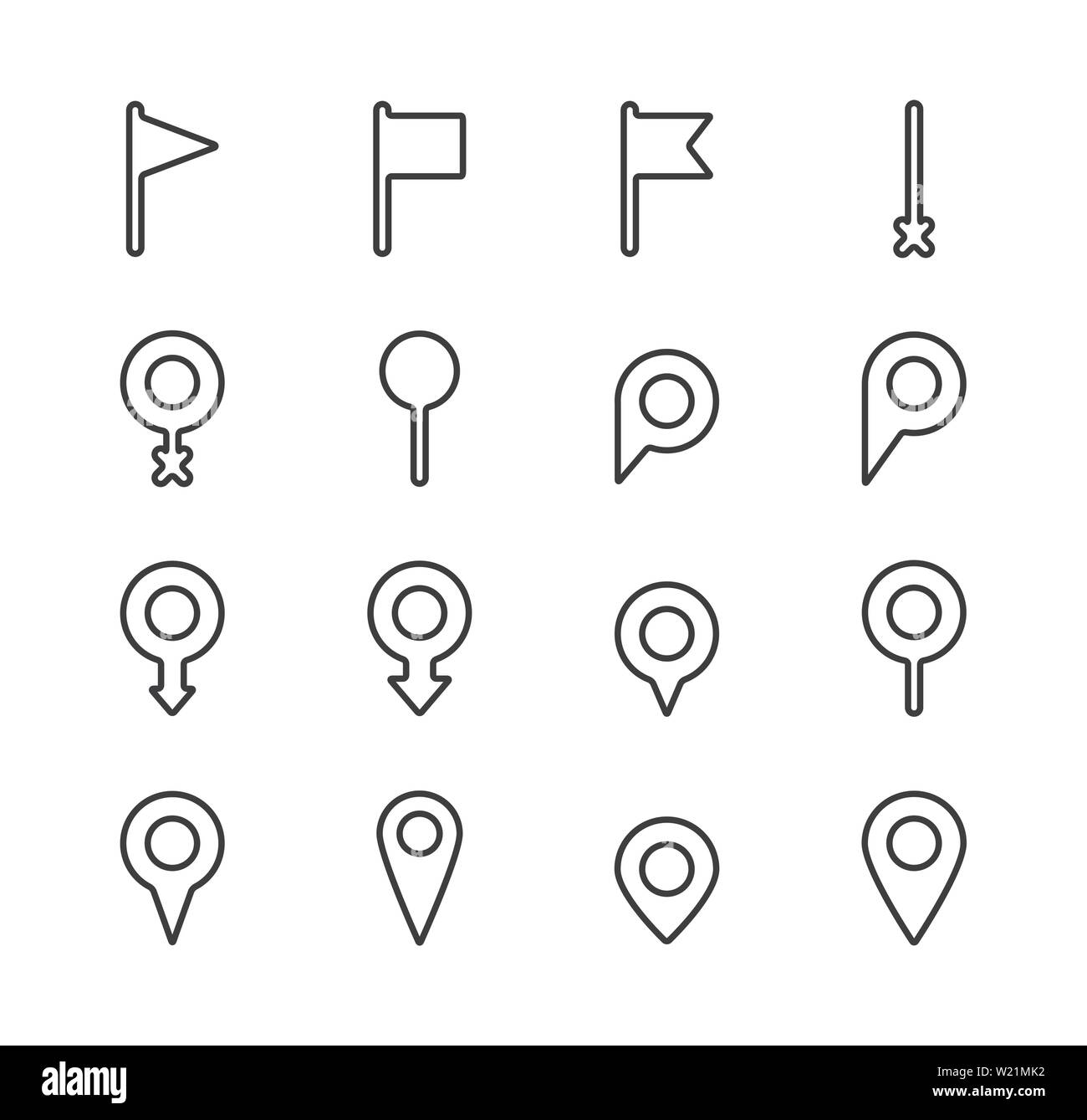Set of map pointer line icon. Navigation signs in different styles