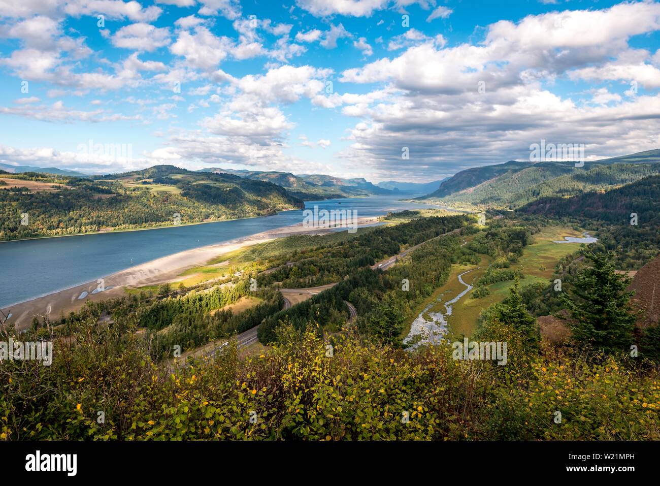 View of the Columbia River from Vista House, near Portland, Oregon, USA Stock Photo