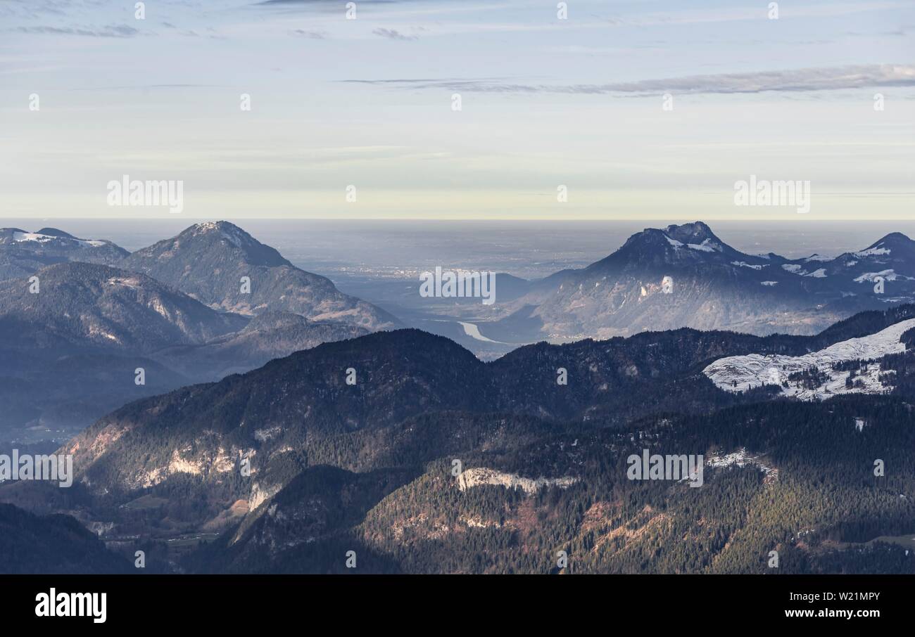 View into the Inn valley and Alpine foothills, view from the Hohe Salve, Tyrol, Austria Stock Photo