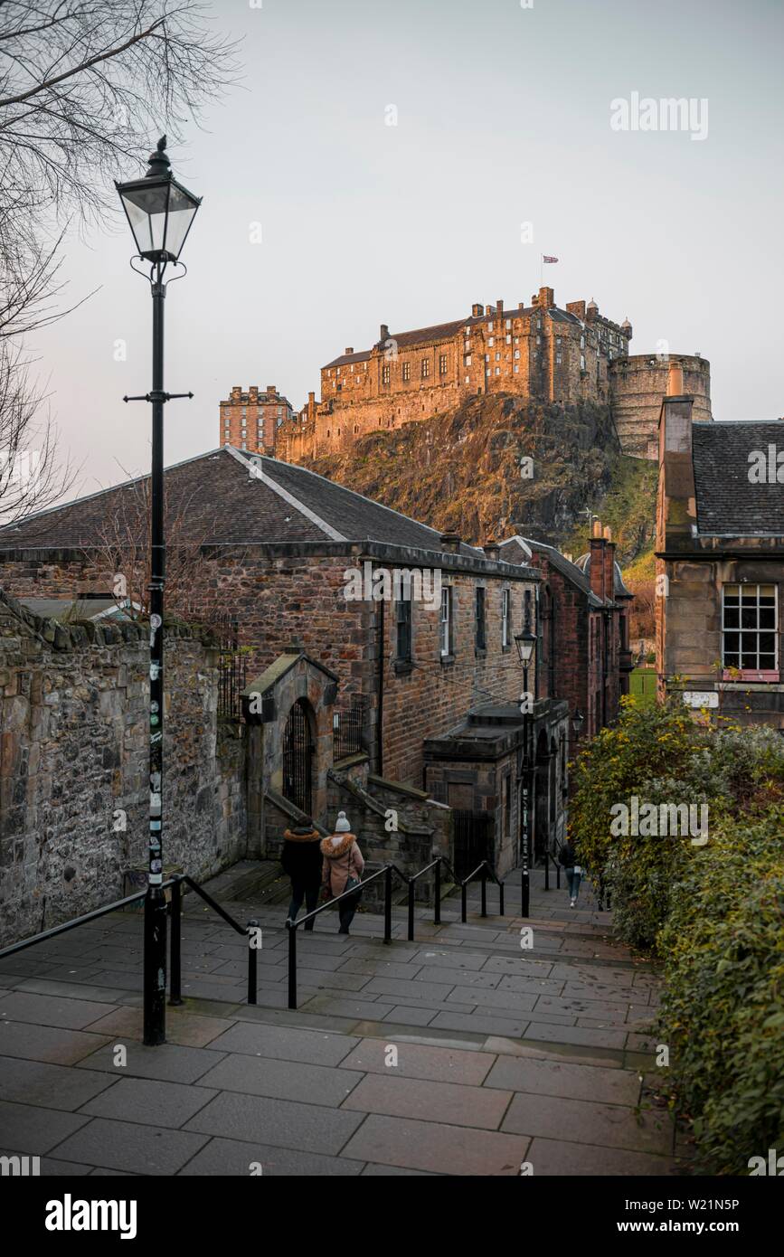 Castle, Edinburgh Castle, view from Vennel Viewpoint, historic old town, Edinburgh, Scotland, Great Britain Stock Photo