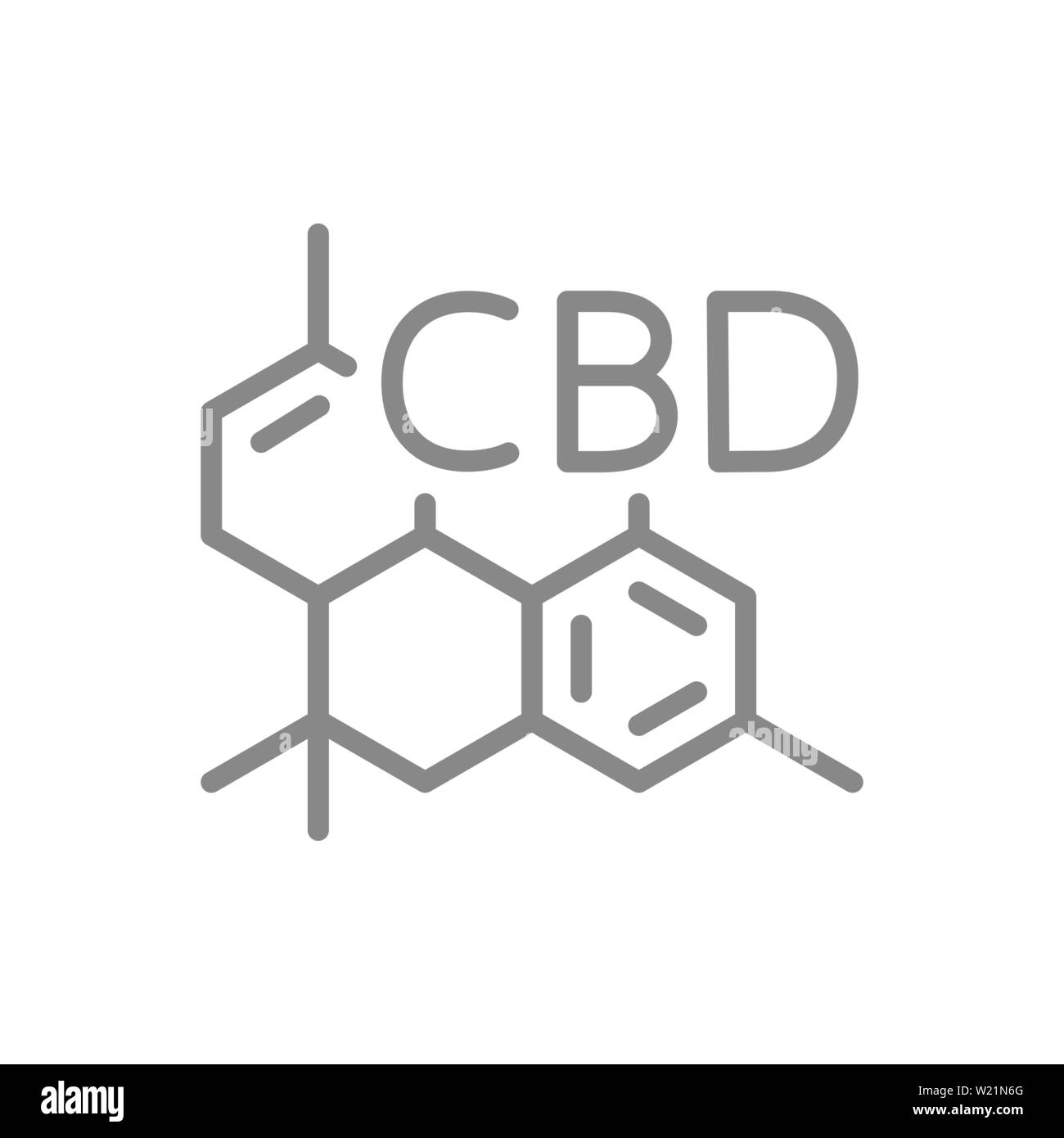 CBD molecular formula, cannabidiol molecule structure line icon. Stock Vector