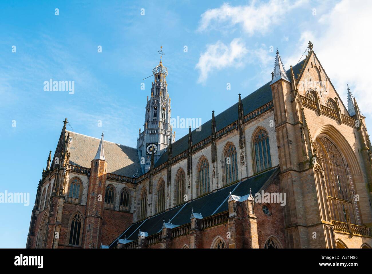 Gothic Cathedral Sint-Bavokerk, Grote Markt, Haarlem, Province North Holland, Noord-Holland, Netherlands Stock Photo