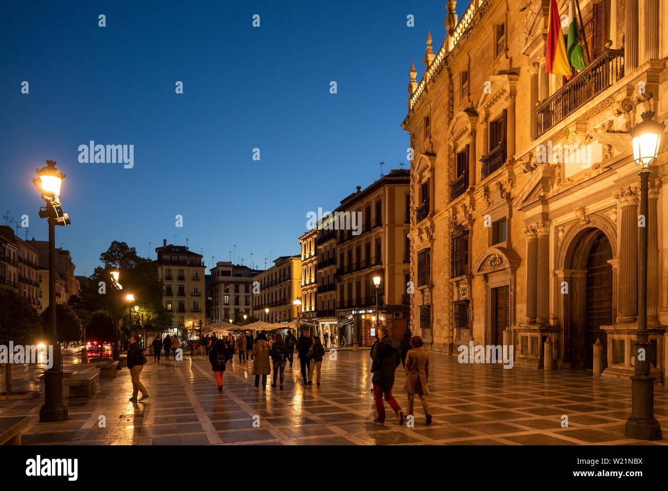 Plaza Nueva, Old Town in the evening, Granada, Andalusia, Spain Stock Photo