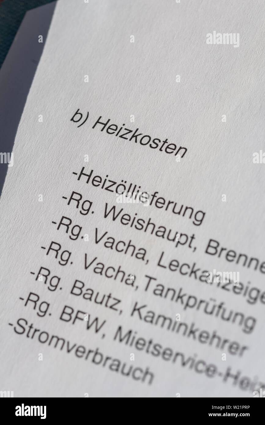 Breakdown of heating costs on paper, Germany Stock Photo Alamy