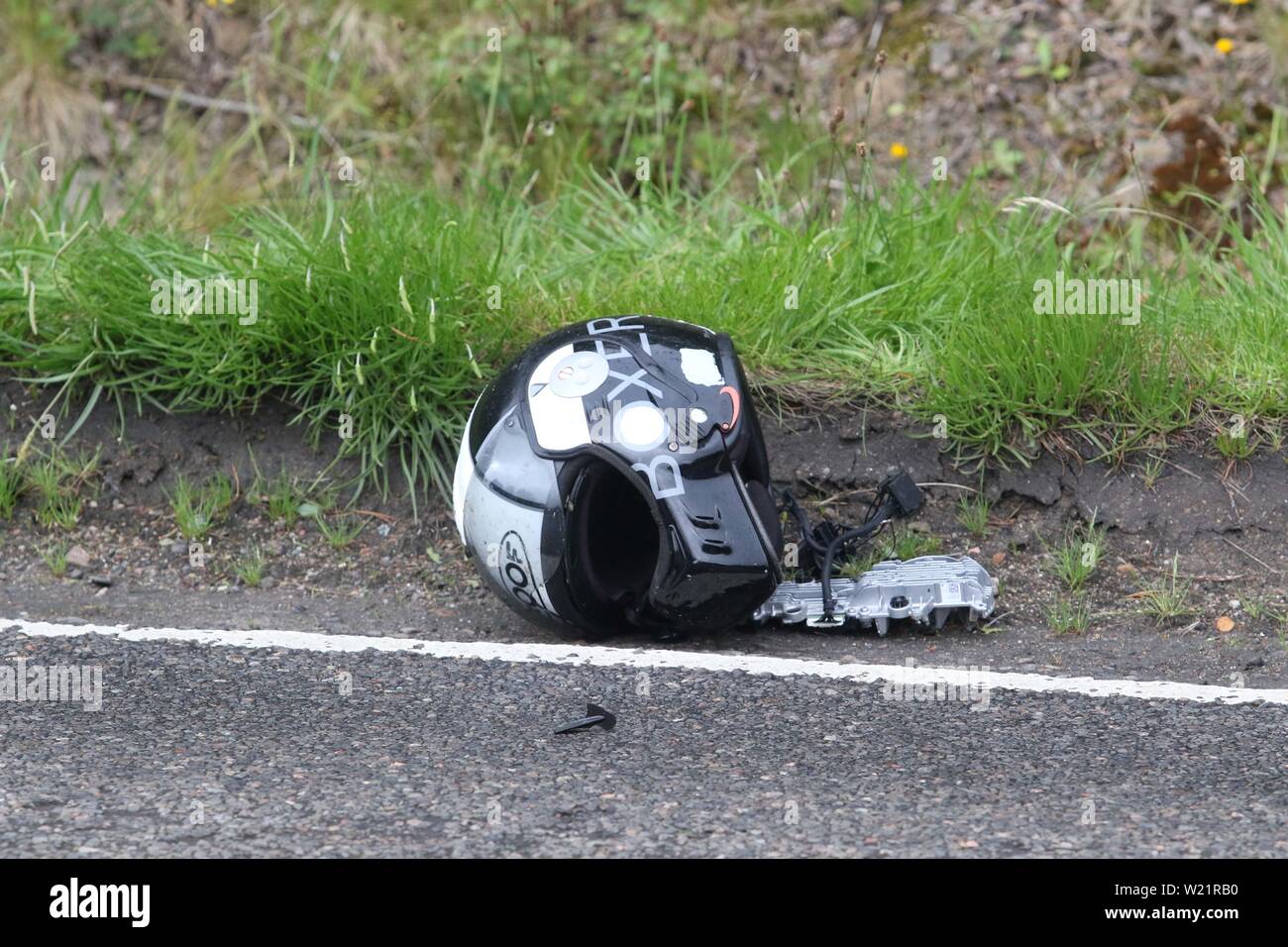 Lairg, Sutherland, Scotland, UK. 5 July 2019. Police Scotland have confirmed that a man has died following a road traffic collision on the A836 near Lairg on Thursday 4 July 2019. The 41-year-old was the rider of a motorcycle involved in a collision with a Ford Ranger pick-up. The incident happened around 12.05pm one mile north of Lairg. The man was pronounced dead at the scene and his next of kin are aware. The driver of the Ford was uninjured. Credit: Andrew Smith Credit: Andrew Smith/Alamy Live News Stock Photo