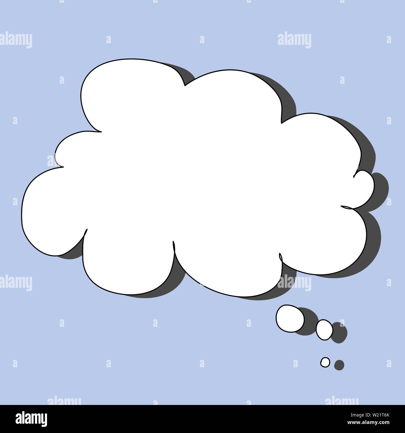 Empty thought bubble with drop shadow on light blue background. Blank comic cloud for custom text or message in retro gaming style Stock Vector