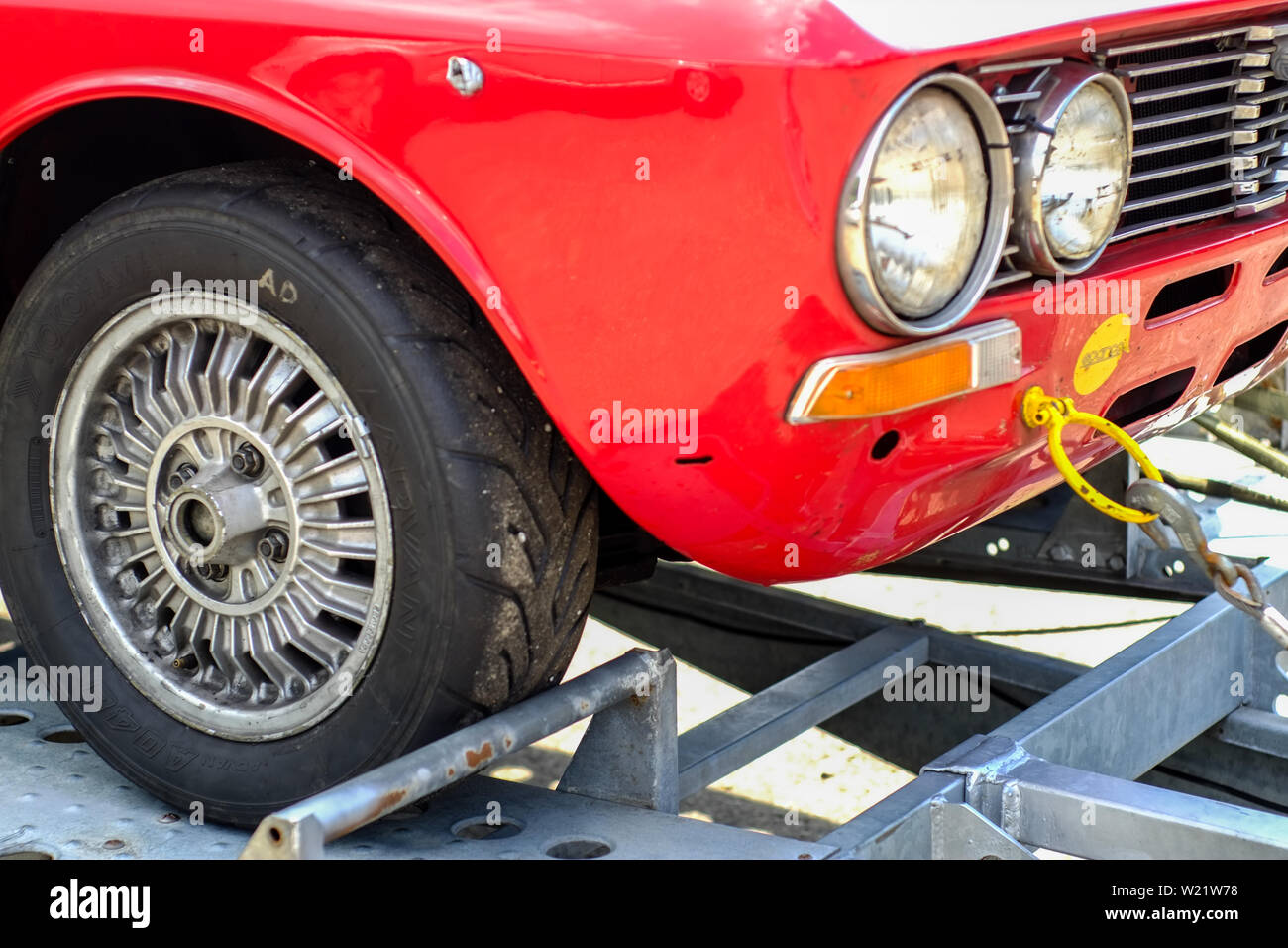 19th Century Old Vintage Alfa Romeo Car Competes For The Main Race With A Countryside Landscape Around The Track Front Face Closeup Reggello Floren Stock Photo Alamy
