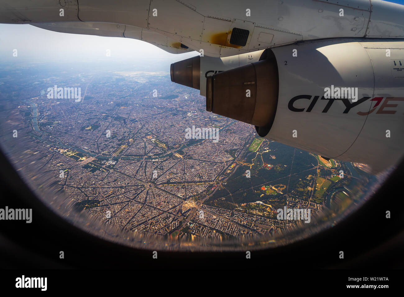 Cityjet over Paris in June 2019 Heatwave Stock Photo