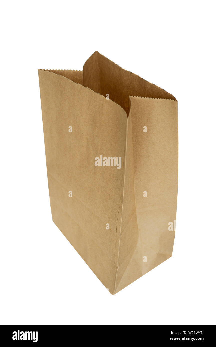 Brown paper bag isolated on white background. Stock Photo