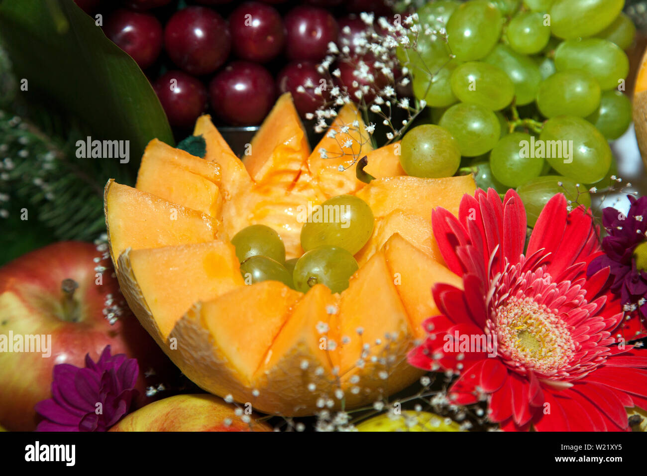 Decorated food on a festive table Stock Photo