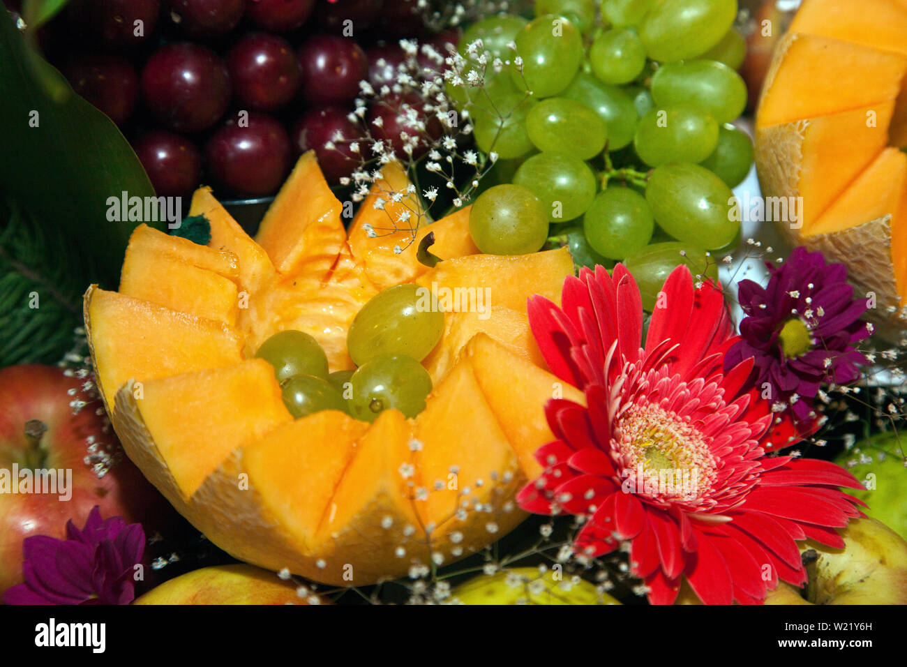 Decorated food on a festive table Stock Photo