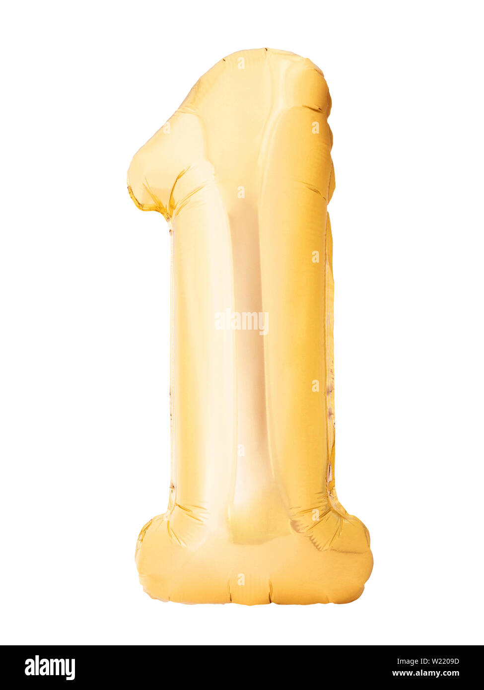 Number 1 one made of golden inflatable balloon isolated on white