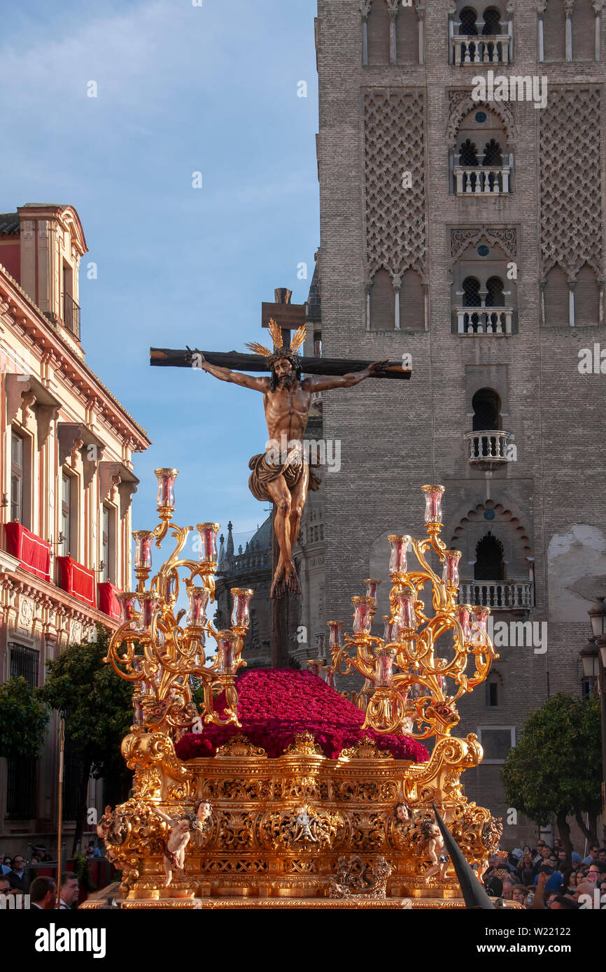 Brotherhood Of Thirst, Holy Week In Seville, Jesus On The Cross Stock 