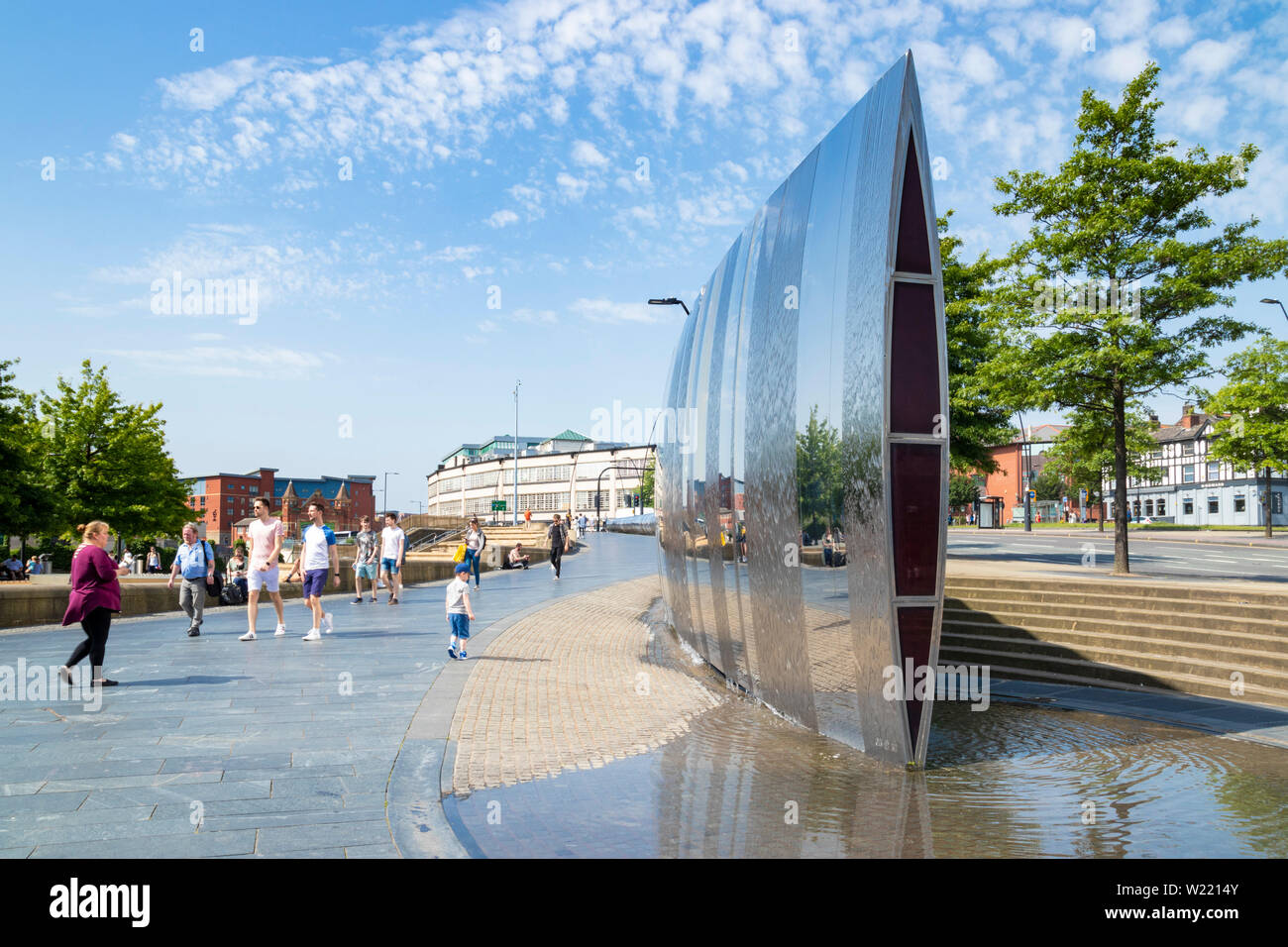 The Cutting Edge Fountain outside the railway station Sheaf Square Sheffield South Yorkshire England UK GB Europe Stock Photo