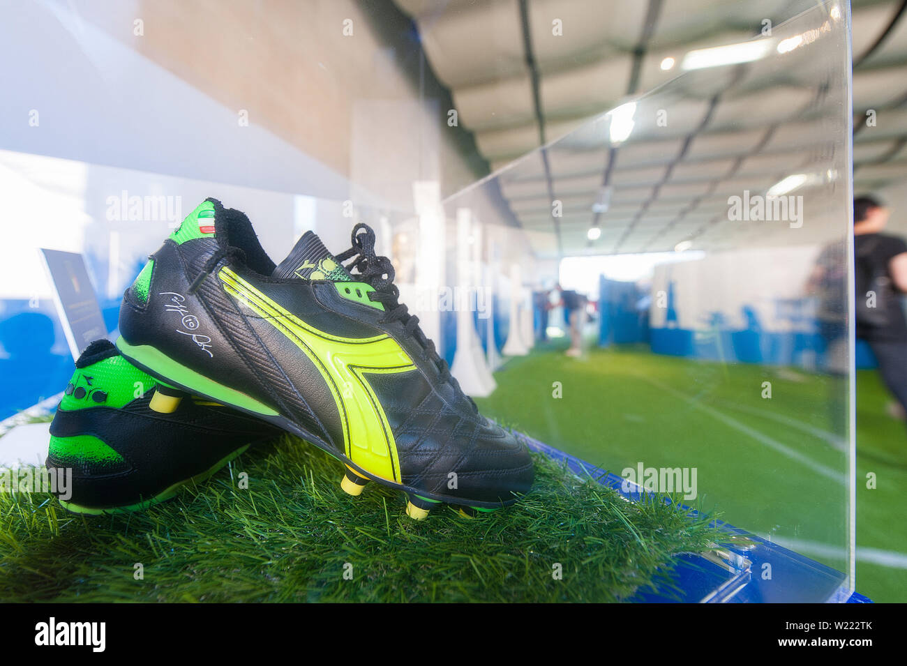 Paolo Rossi football shoes, FIGC Museo del Calcio Coverciano (Firenze)  Exposition Tour Football Museum Stock Photo - Alamy