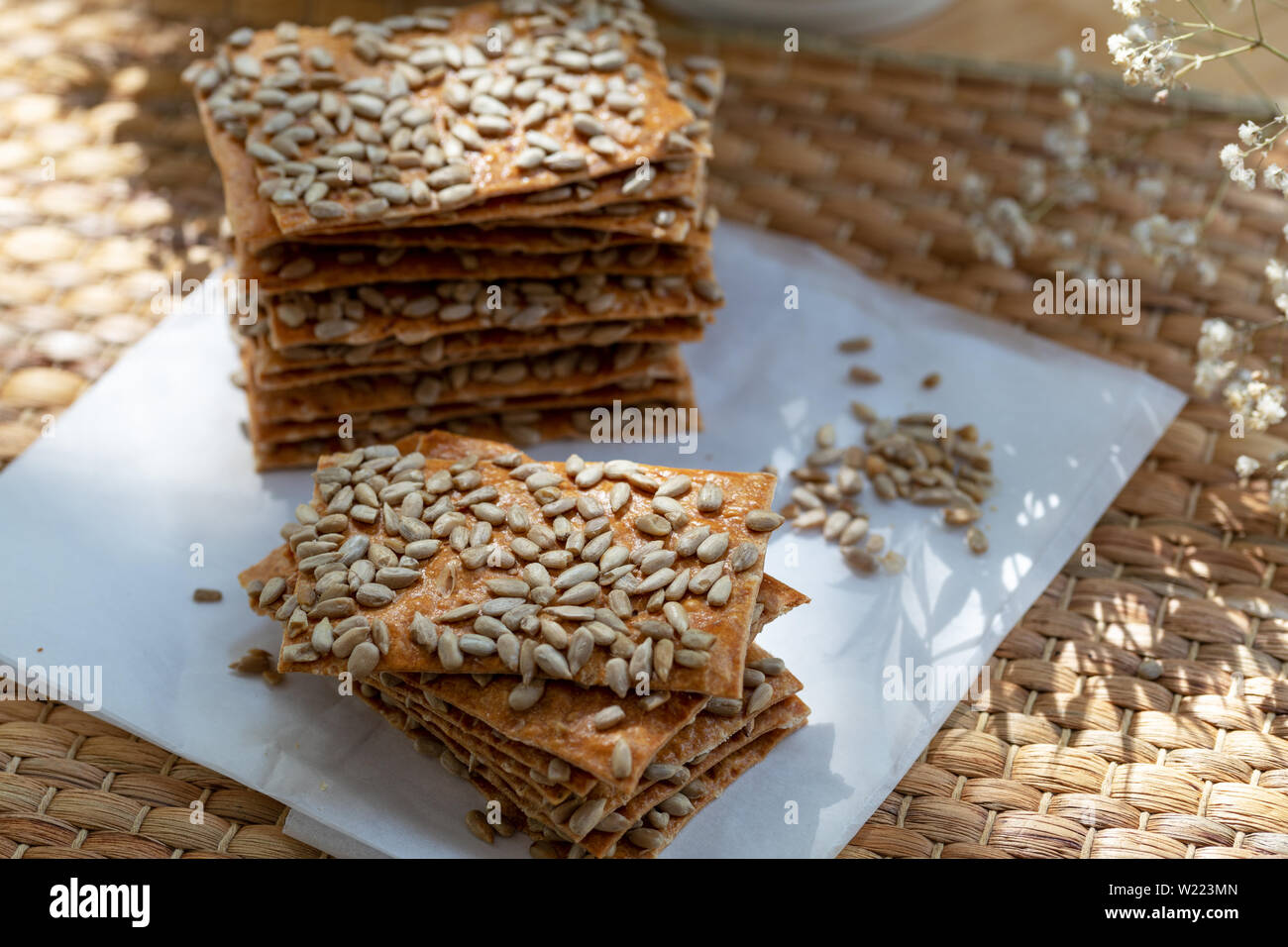 Healthy fresh baked crackers with sunflower seeds Stock Photo Alamy