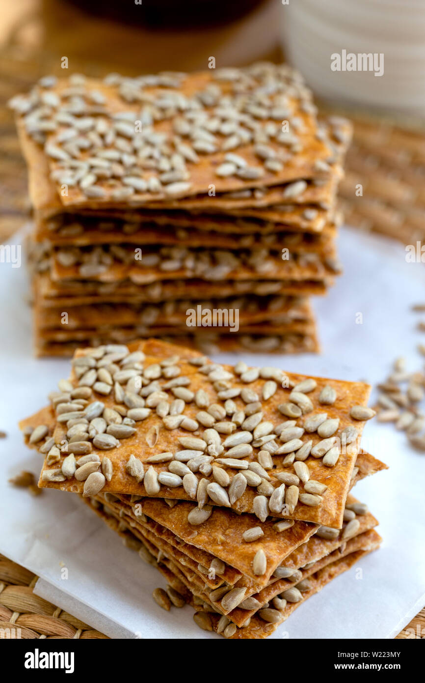 Healthy fresh baked crackers with sunflower seeds Stock Photo Alamy