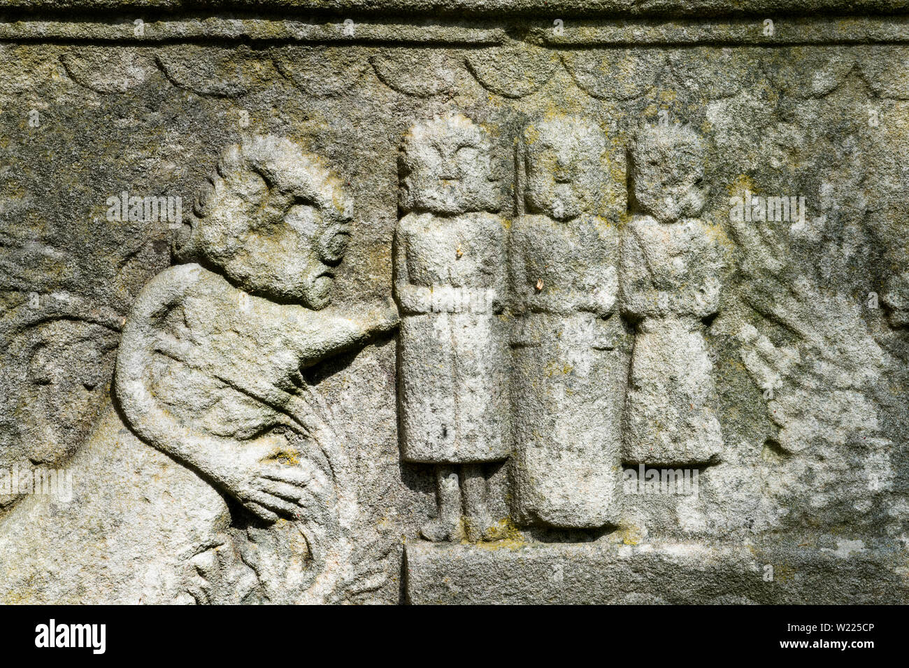 Details of an ancient tombstone, Former Protestant parish church of Abterode, Werra-Meissner district, Hesse, Germany, Europe Stock Photo