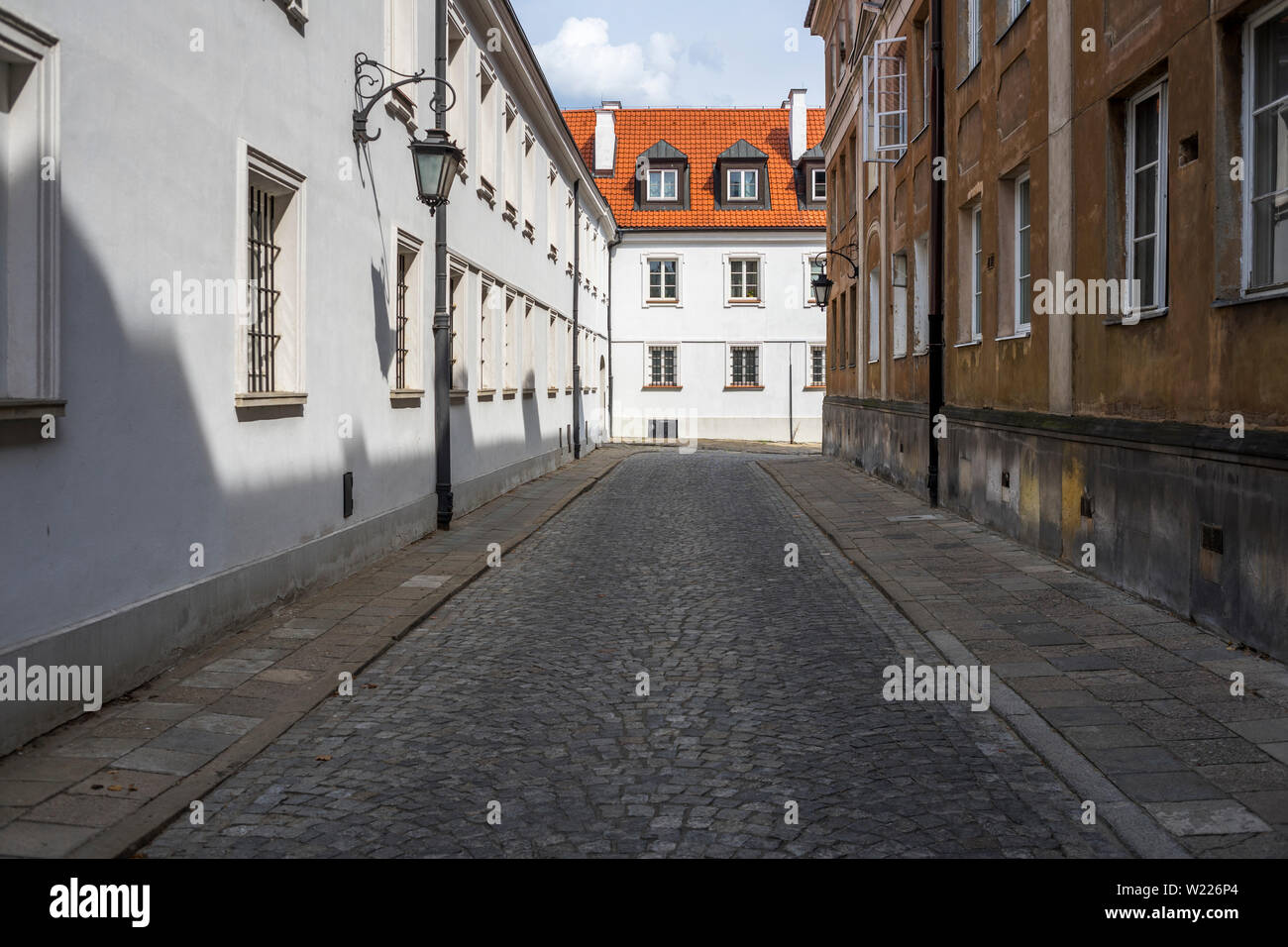 Old Street in the New Town of Warsaw, Poland 2018. Stock Photo