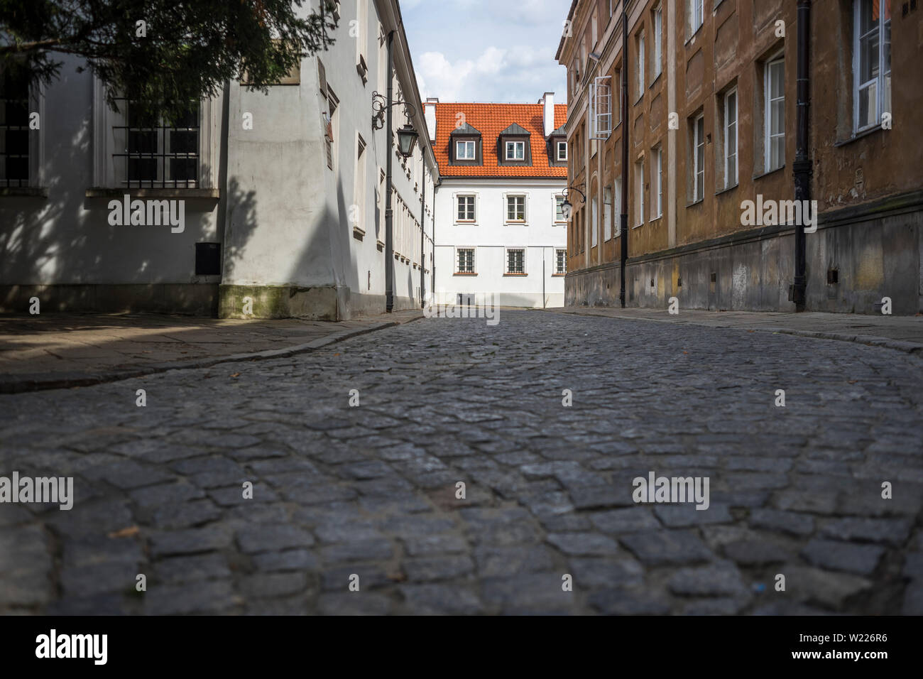 Old Street in the New Town of Warsaw, Poland 2018. Stock Photo