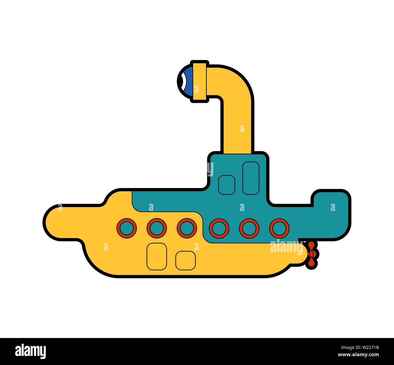 Submarine cartoon isolated. Ship for underwater diving. Vector illustration Stock Vector