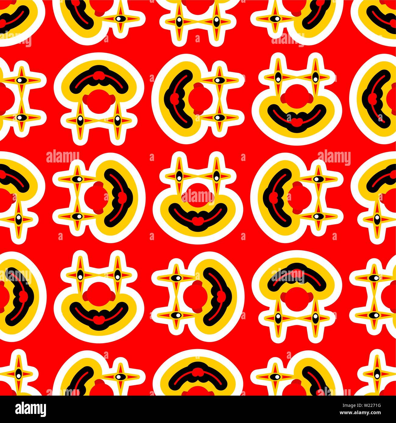 Clown makeup face pattern seamless. funster mask background Stock Vector