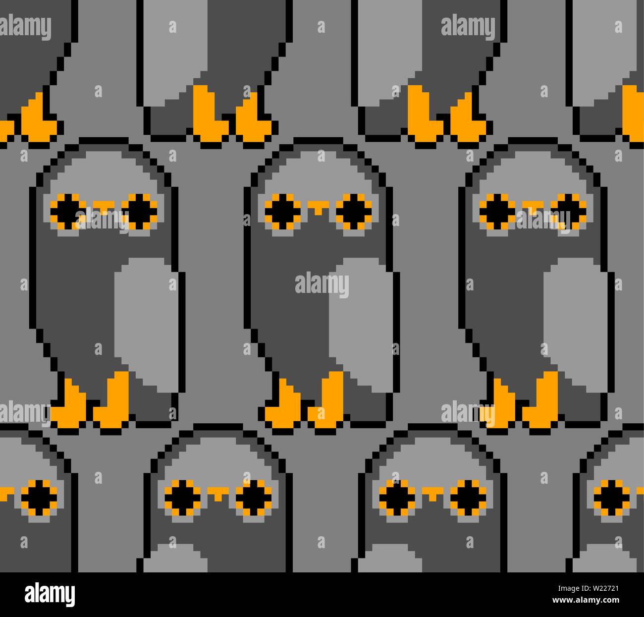 Owl pixel art pattern seamless. eagle-owl 8 bit background . Pixelate bird ornament Stock Vector