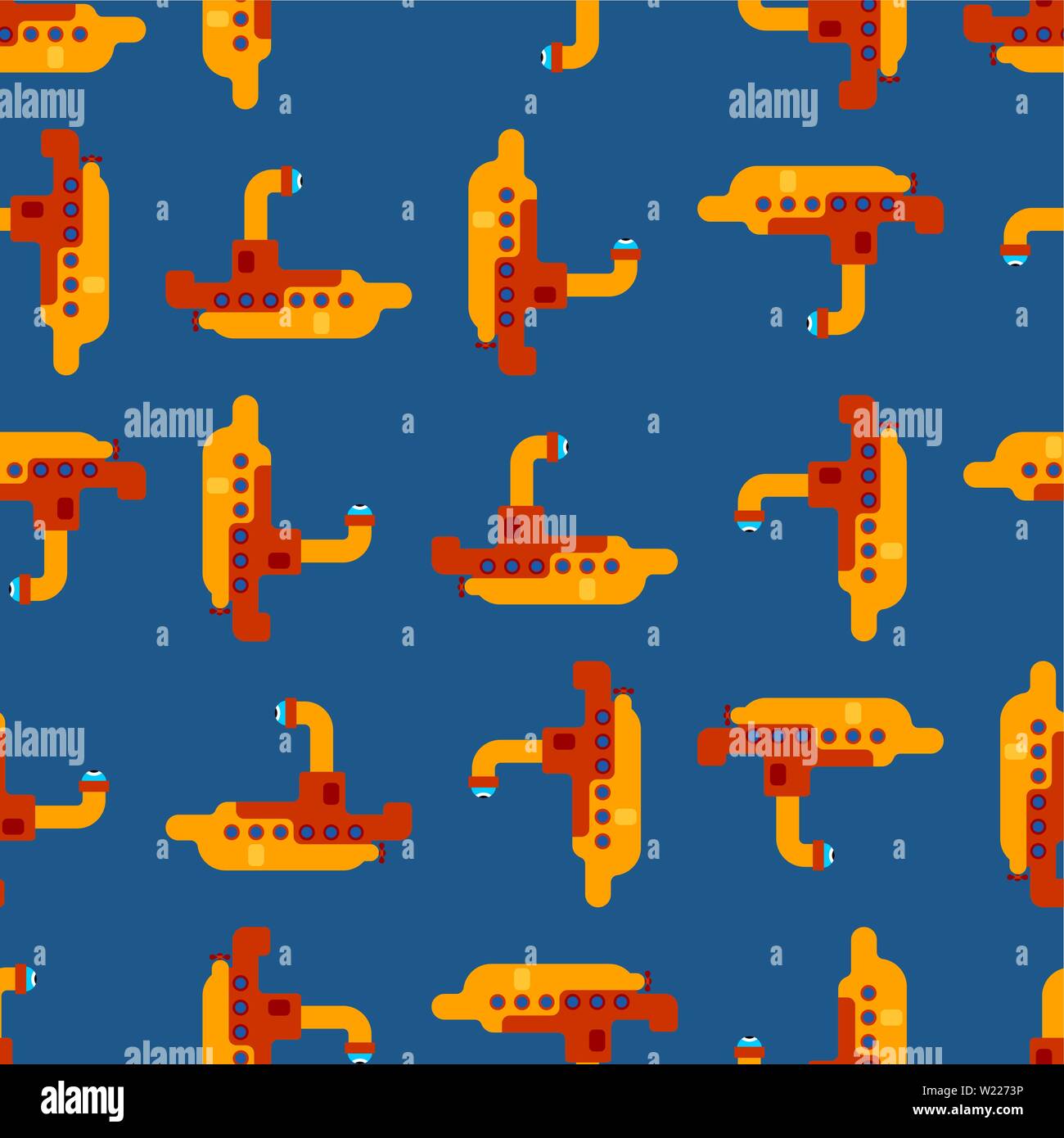 Submarine cartoon pattern seamless. Ship for underwater diving background . Vector texture Stock Vector