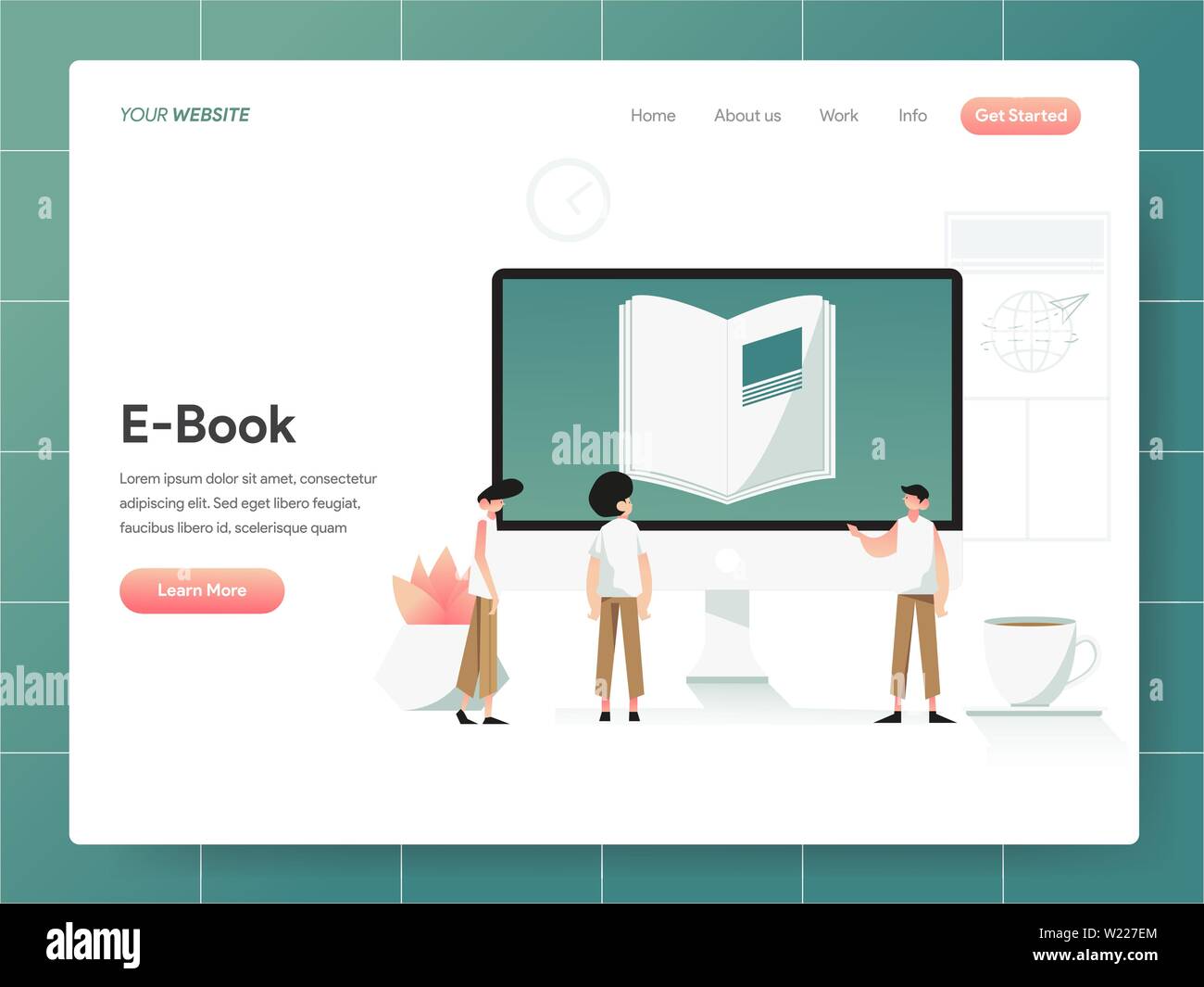 E-Book Illustration Concept. Modern design concept of web page design for website and mobile website.Vector illustration EPS 10 Stock Vector