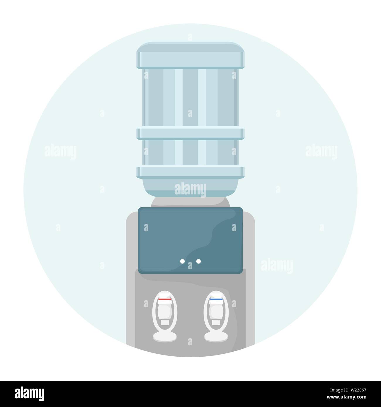 Water cooler with plastic cups. Clean water in the office. Flat illustration. Stock Vector