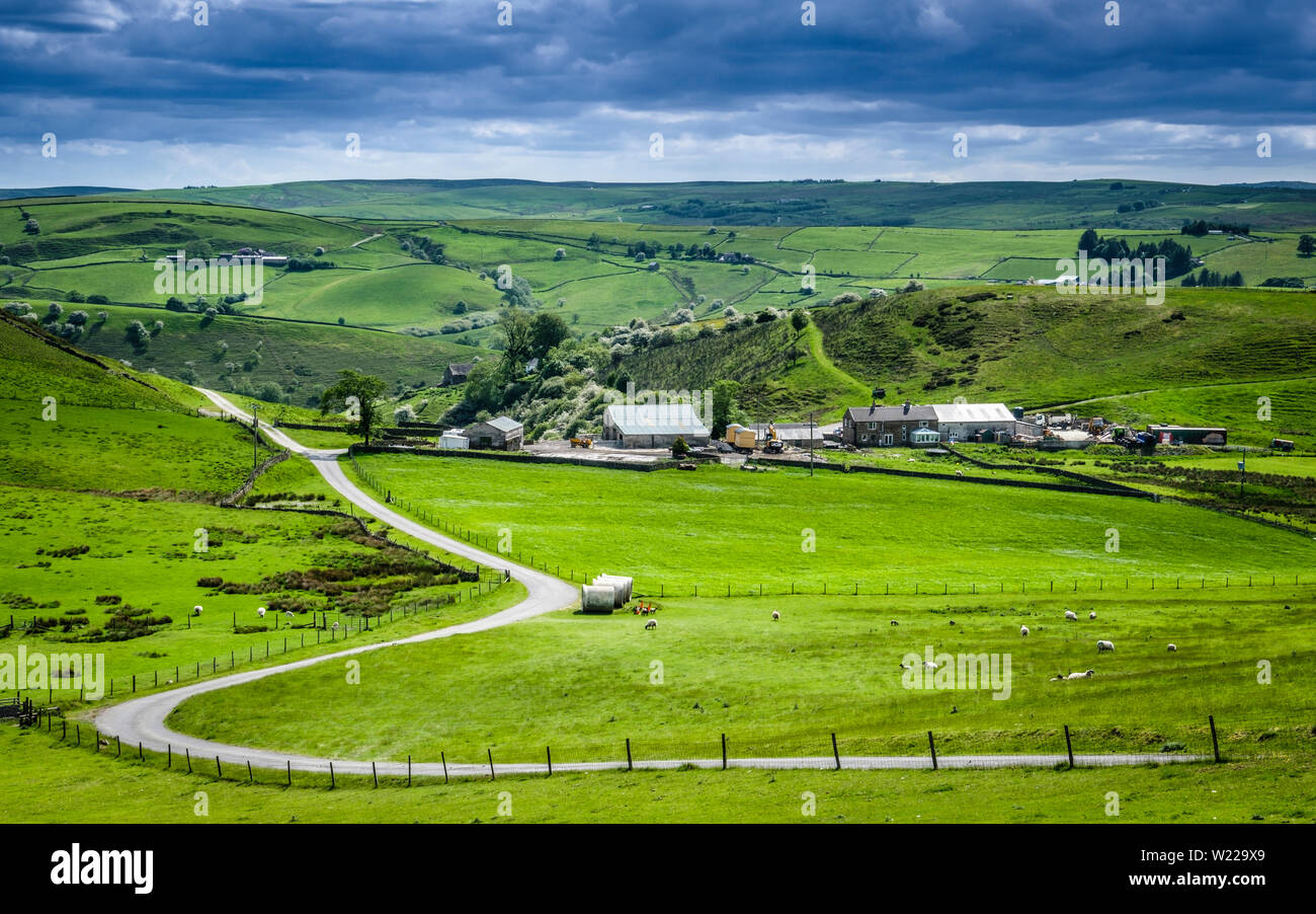 The rolling landscape of the Derbyshire Peak District near Buxton. Stock Photo