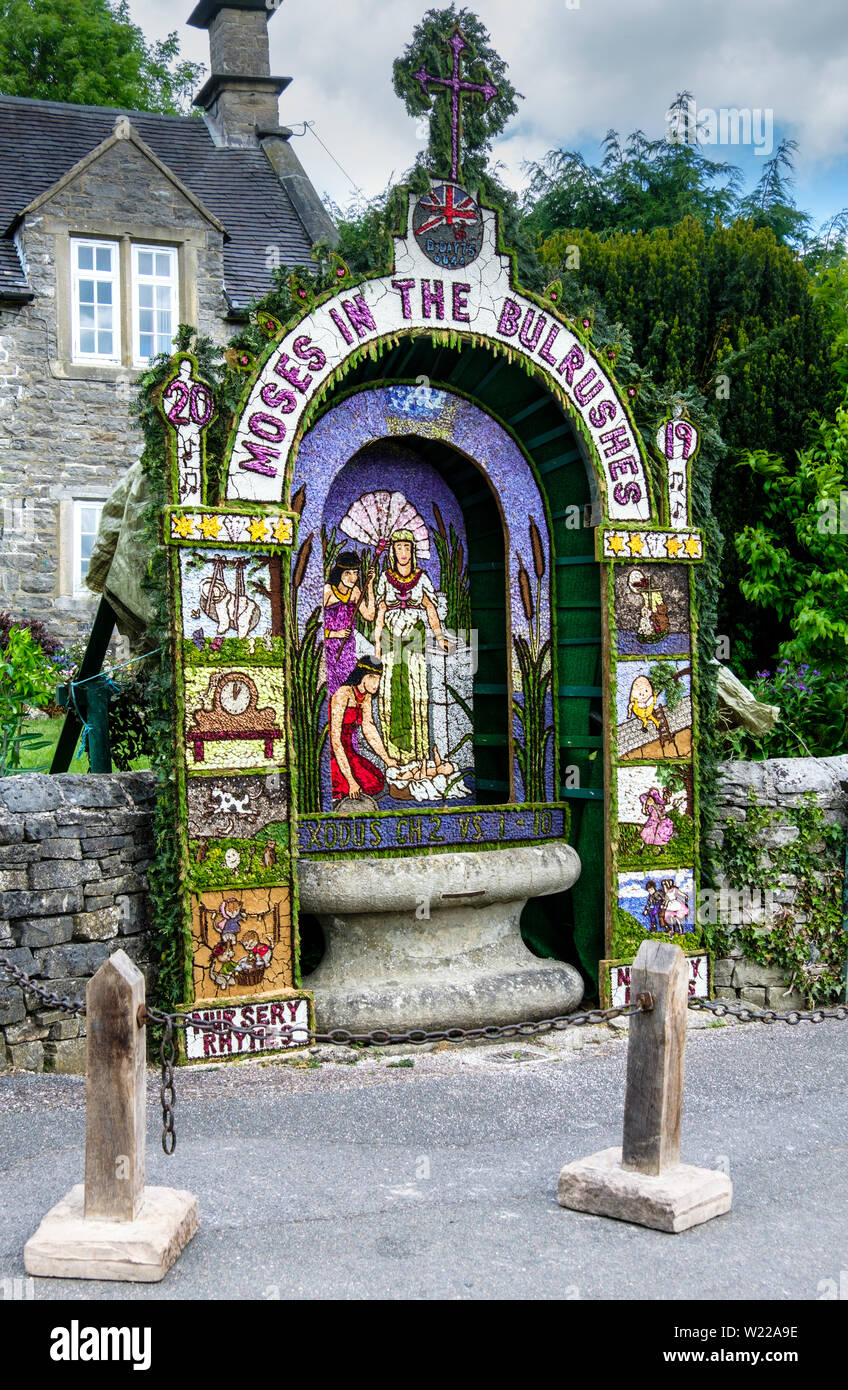 Well dressing is an annual Whitsuntide tradition dating back hundreds of years and closely associated with Tissington and the Derbyshire Peak District Stock Photo