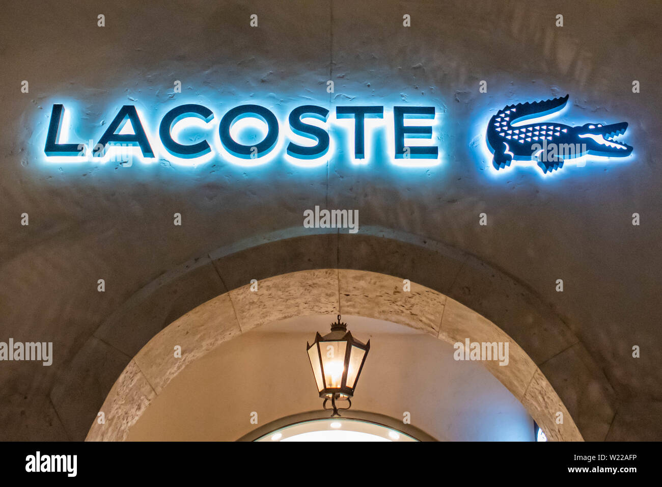 Orlando, Florida. June 15, 2019. Top view of Lacoste sign and logo in  Disney Springs at Lake Buena Vista Stock Photo - Alamy