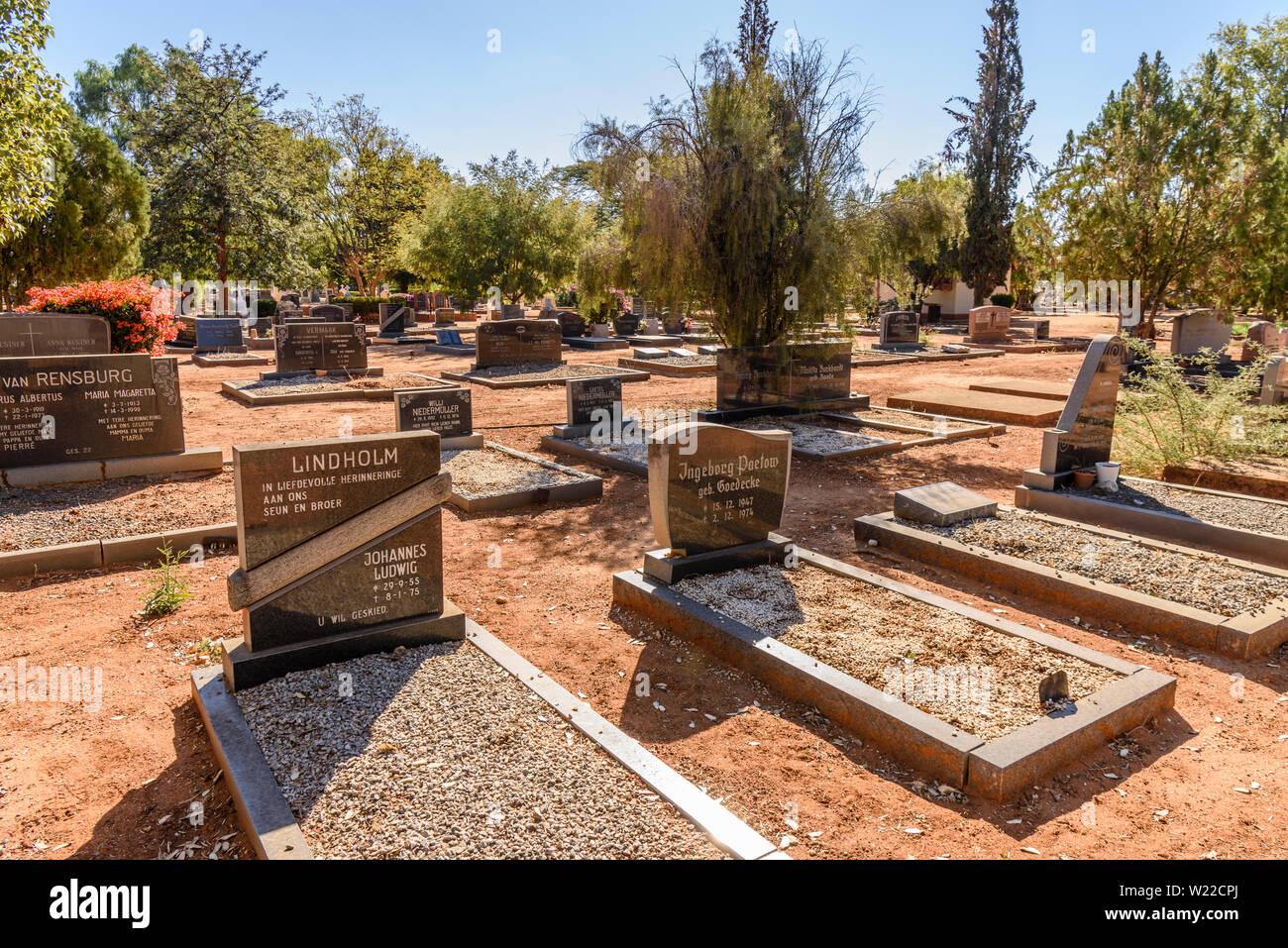 Headstones in a German graveyard, Namibia Stock Photo