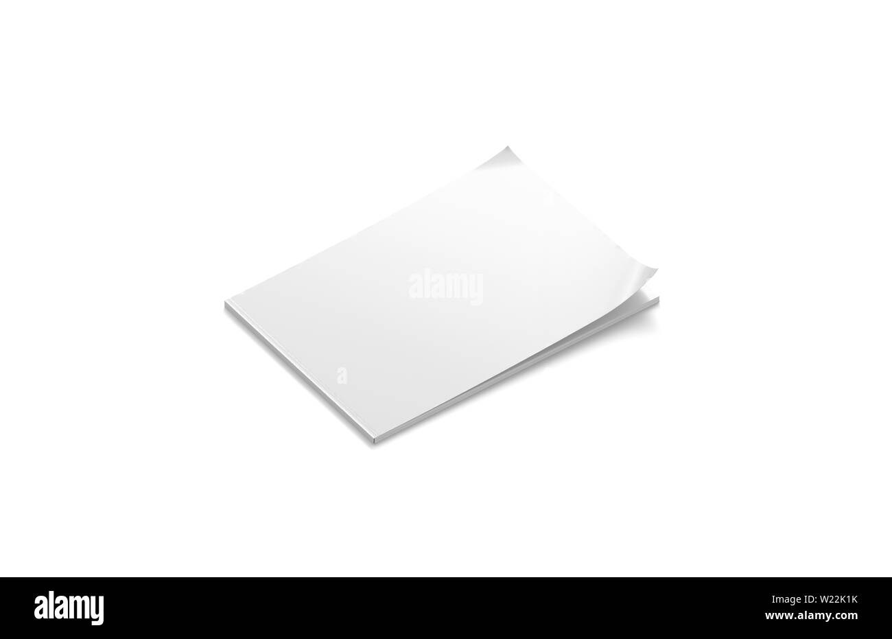 Blank white closed magazine mock up, a5 side view, 3d rendering, isolated. Clean a4 document mockup with text. Empty jornal and mag model. Clear soft Stock Photo