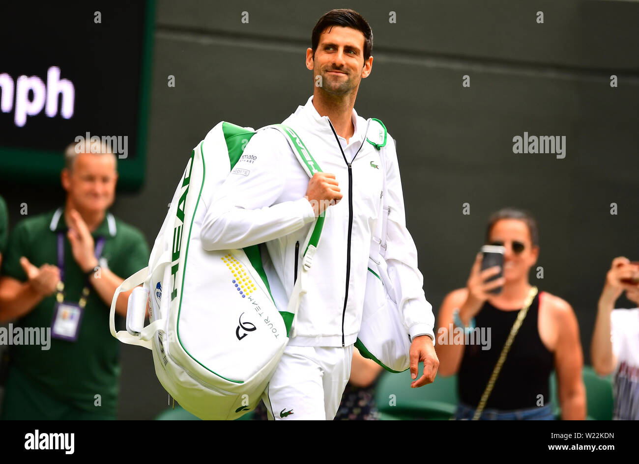 Novak Djokovic ahead of his third round match against Hubert Hurkacz on day five of the Wimbledon Championships at the All England Lawn Tennis and Croquet Club, Wimbledon. Stock Photo